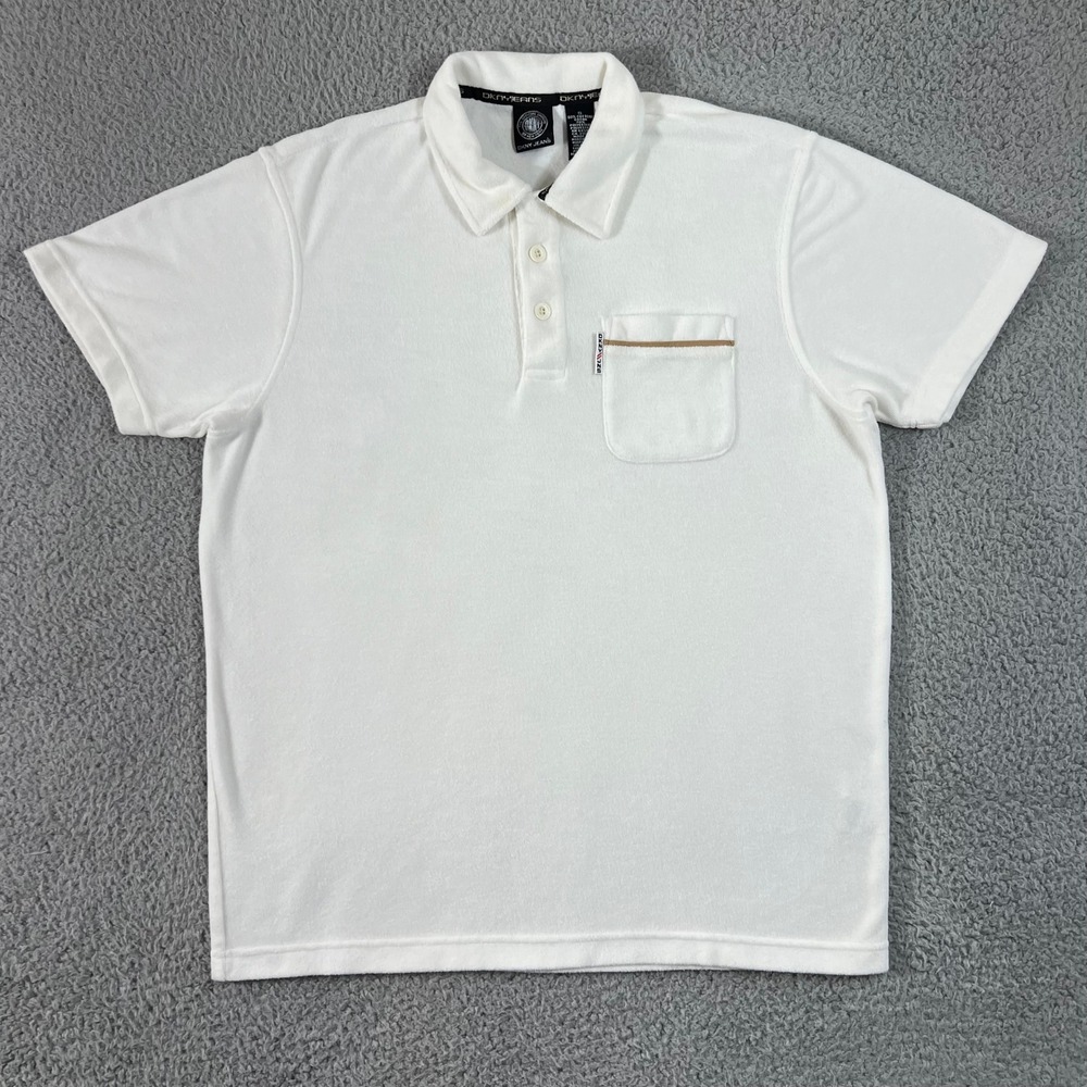 DKNY‎ Jeans Polo Shirt Men's S White Terry Cloth Short Sleeve Pocket VTG